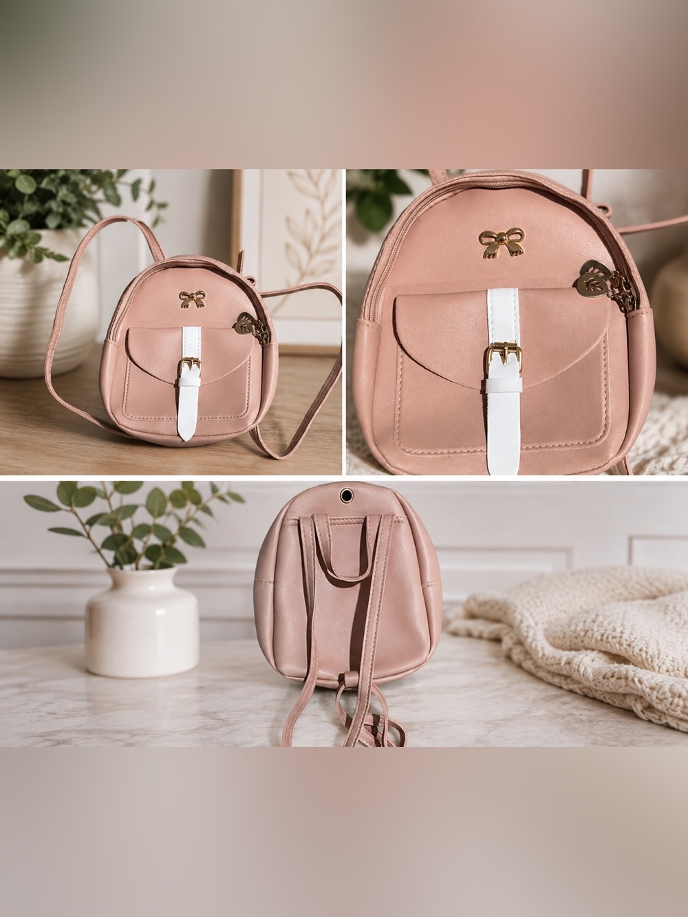 Mini Bow Accent Pink Crossbody Backpack - kids